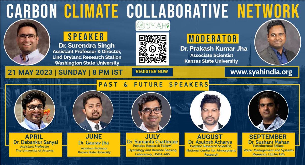 syahindia's tweet photo. Please join SYAHI's monthly talk by Dr. Surendra Singh, (@soil_health_guy) Assistant Professor & Director at the Lind Dryland Research Station, Washington State University, USA on May 21, 2023, SUNDAY at 8PM PM IST Register- https://t.co/s5HhhDMuLY
#SYAHI #AcademicTwitter https://t.co/9KcrCSCHHo