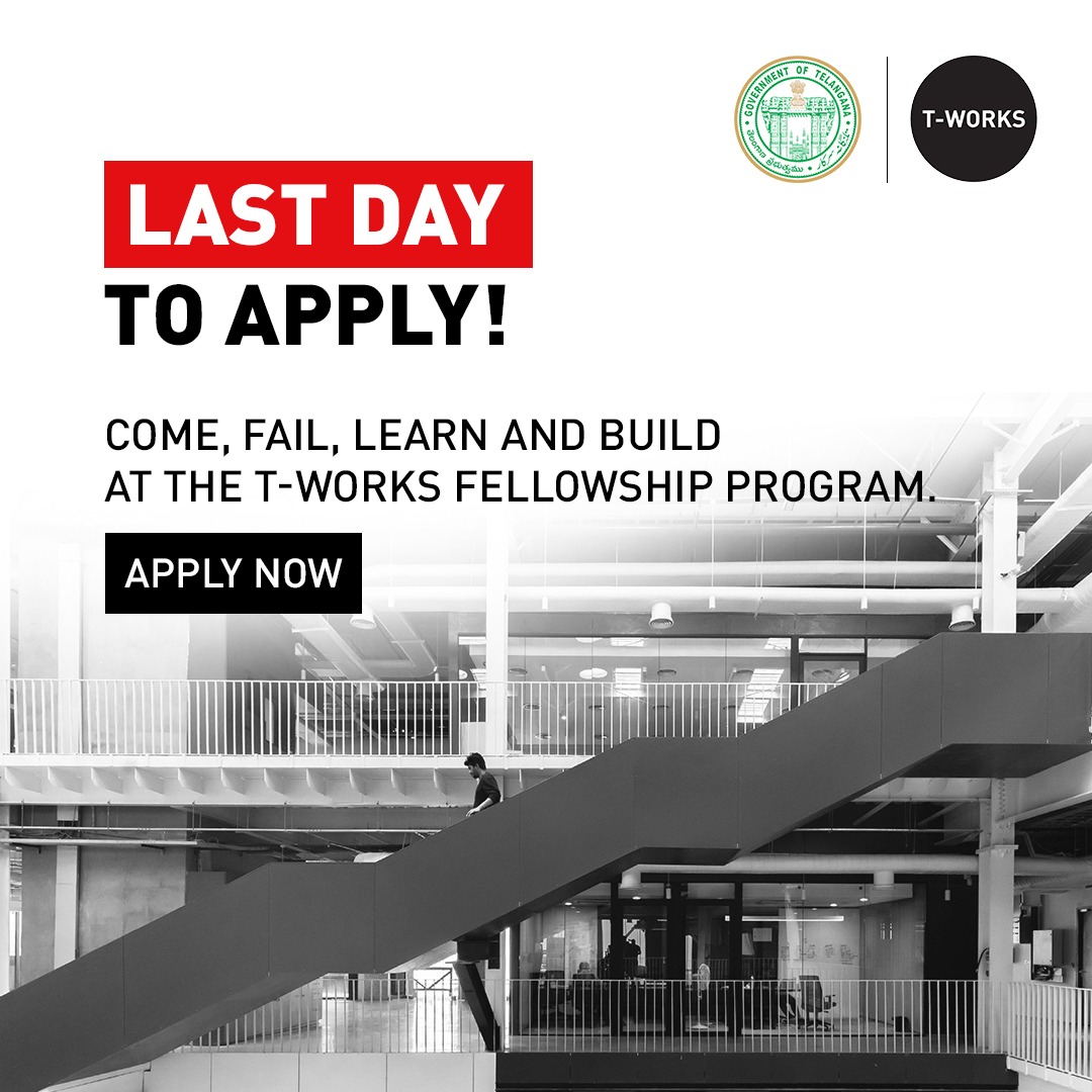 TWorksHyd's tweet photo. Here's your chance to fail, learn, build and grow at India's largest prototyping centre.
Apply today - https://t.co/ELzDahm975
#TWorksFellowship
#BuildAtTWorks
@KTRBRS @jayesh_ranjan @KarampuriSujai https://t.co/2J7oEwhwtQ