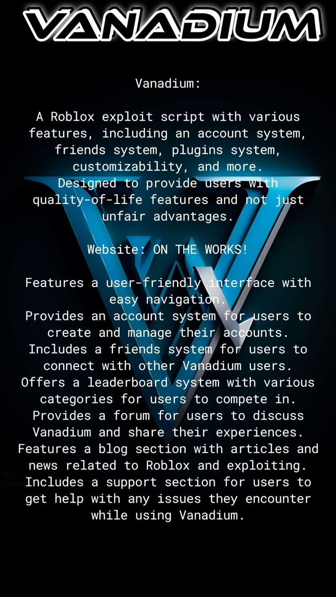 vanadiumworks's tweet image. Here's how our features on vanadium will look like! Drop us a reply with any questions or suggestions.
Making roblox easier for you with helpful tools -Vanadium
#roblox #robloxexploit #RobloxUGC #RobloxUGCLimited #scripts #robloxscripts #hacks #tools #help #vanadium #RobloxDevs
