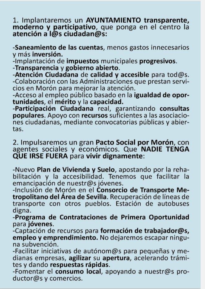 amamoron's tweet photo. ESTE ES NUESTRO PROGRAMA PARA ESTE #28M|

Porque creemos en la participación ciudadana real y te queremos al tanto de todo. 
Ha llegado la hora del cambio. 
¡Y porque creemos en la energía, la alegría y la movilización de los moroner@s! 

#elcambioquemorónnecesita . https://t.co/DGkCLAIrew
