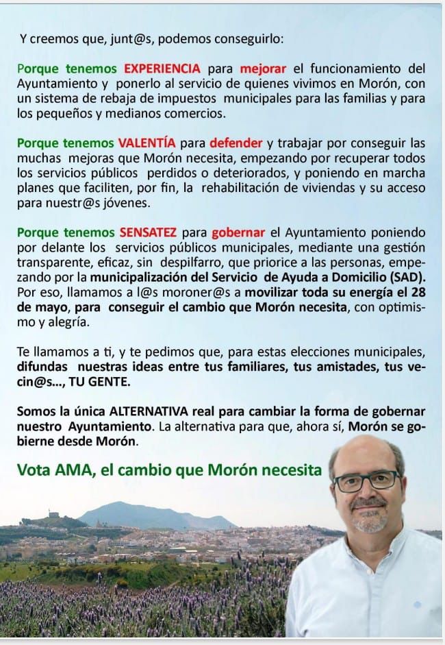 amamoron's tweet photo. 📢EL CAMBIO QUE MORÓN NECESITA

Tenemos la 𝑬𝑿𝑷𝑬𝑹𝑰𝑬𝑵𝑪𝑰𝑨, 𝑽𝑨𝑳𝑬𝑵𝑻𝑰𝑨 𝒀 𝑺𝑬𝑵𝑺𝑨𝑻𝑬𝒁 para cambiar la forma de gobernar nuestro Ayuntamiento.

#ElCambioQueMorónNecesita 

Aquí nuestras propuestas ⬇️ https://t.co/QGLFraiGuq