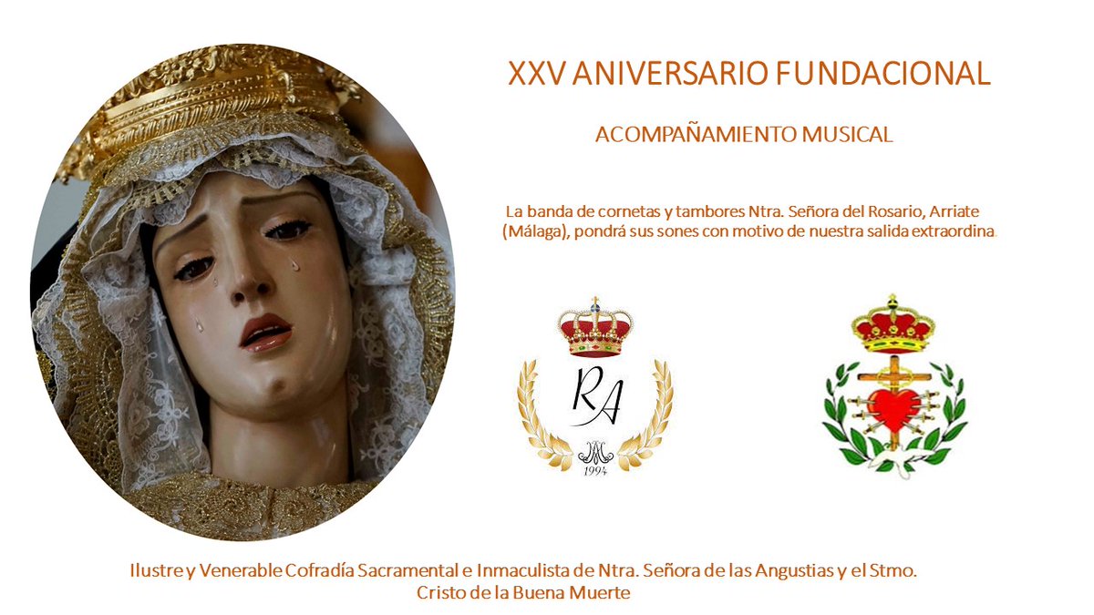 Noticias:
Nos complace anunciar que el próximo 7 de octubre  acompañara al paso de Ntra. Sra. de las Angustias la Banda de Cornetas y Tambores Ntra. Sra. del Rosario de la localidad de Arriate (Málaga).
<a href="/RosarioArriate/">Rosario de Arriate</a>