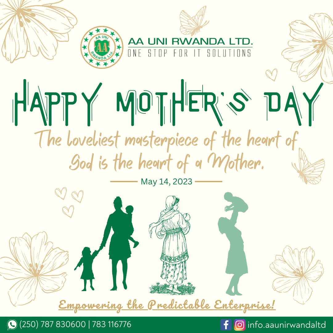 The loveliest masterpiece of the heart of God is the heart of a Mother. #HappyMothersDay

#Rwanda #aaunirwandaltd #accountingsoftware #socialmediamarketingagency #digitalmarketingagency #itsupportservices #zambia #burundi #drcongo #RwOT #RwotGain #Mothersday #MothersDay2023