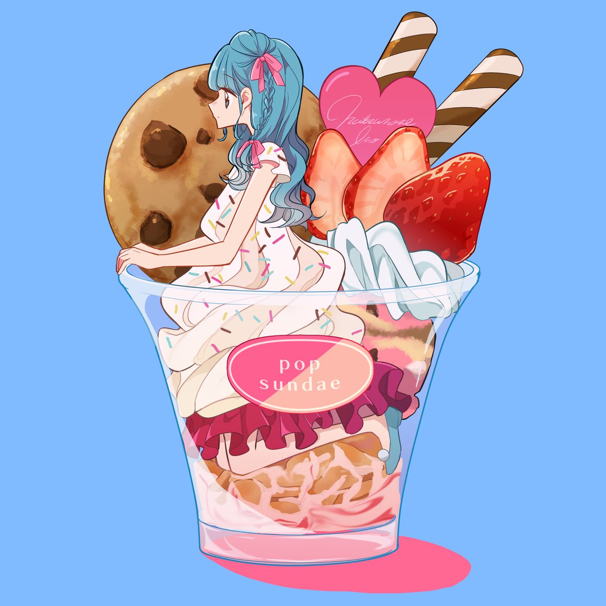1girl food solo strawberry fruit dress braid  illustration images