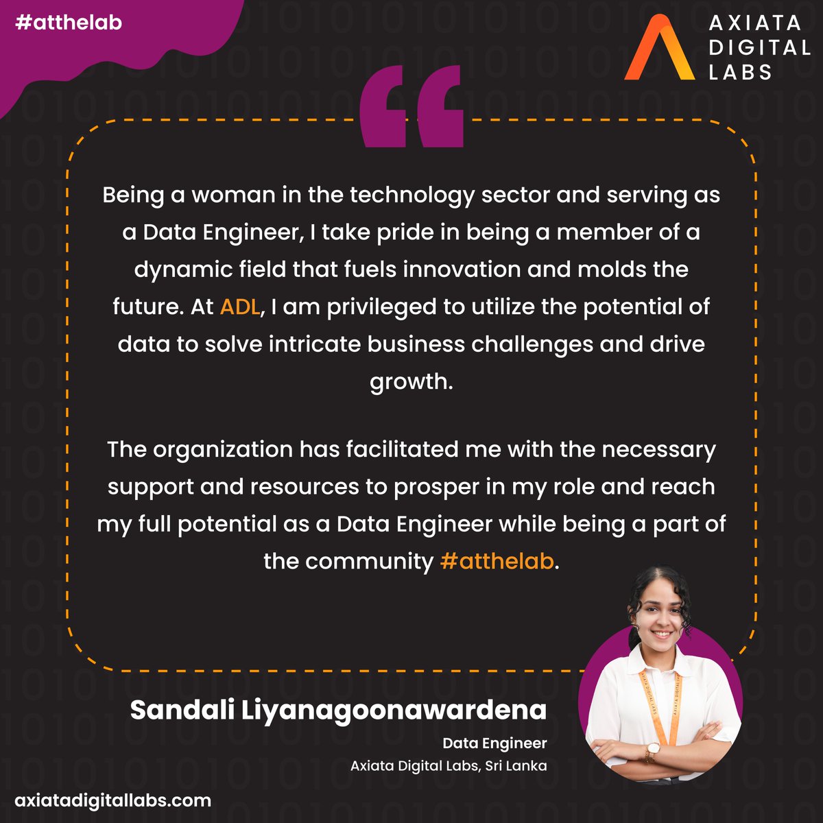 ADL_atthelab's tweet photo. Meet Sandali Liyanagoonawardena, an inspiring #data #engineer #atthelab working with the #AI team on cutting edge and #innovative digital solutions, making waves in the #tech industry!
Hear what her #journey has been like #atthelab and her message to all the #women out there. https://t.co/EWG55avuhG