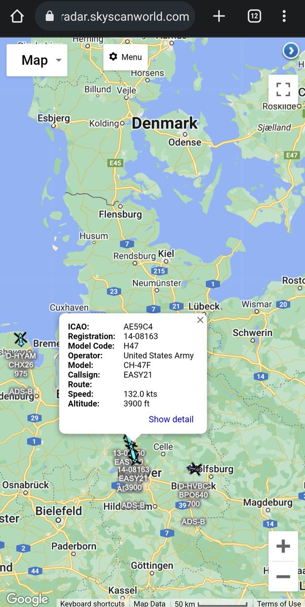 scan_sky's tweet photo. #EASY Flight Departed Illesheim Army Airfield π©πͺ & Likely Heading To Denmark π©π° To Be Shipped Back To CONUS πΊπΈ
4 x US Army πΊπΈ CH-47Fs:
#EASY20 - 13-08150
#EASY21 - 14-08163
Also #EASY22/#EASY23.
Atlantic Resolve Rotations Usually Pass Through Esbjerg Docks π©π° https://t.co/91HwKEBW5O