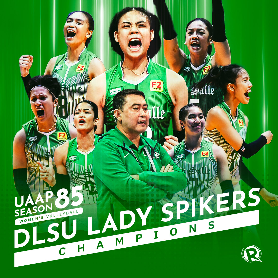 rapplerdotcom's tweet photo. CHAMPIONS AGAIN! 🏐🏆

For the 12th time in UAAP women's volleyball history, the La Salle Lady Spikers are once again champions after sweeping the NU Lady Bulldogs! 

Captain Mars Alba caps off a stellar Best Setter-winning campaign as Finals MVP! 

Congratulations! #UAAPSeason85 https://t.co/JE5LiNUD3T