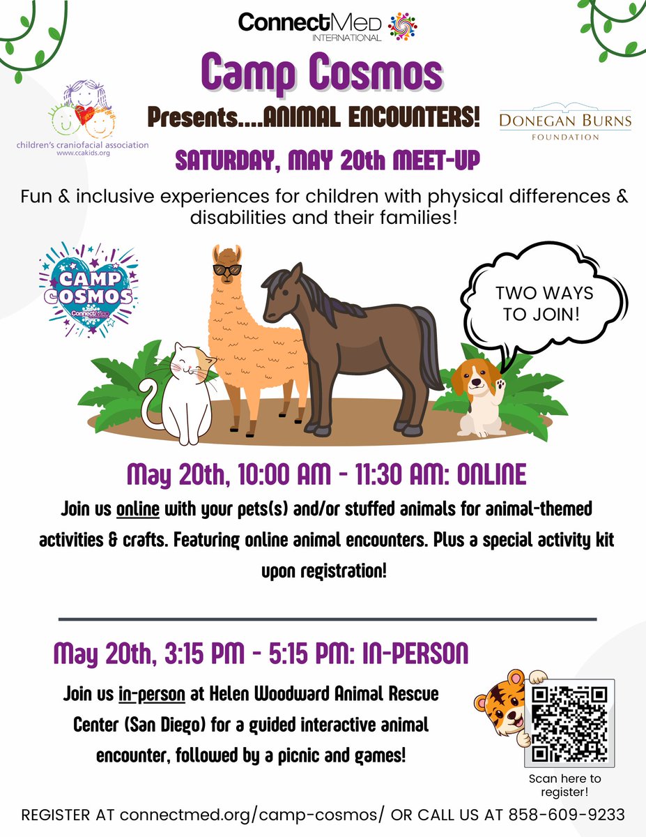 CCAKidsTweet's tweet photo. ๐ข #CCAPartnerSunday
Join our friends at @connectmed for another Camp Cosmos Event!!
It is all aboutโฆAnimal Encounters ๐ถ๐๐ฆ
TWO ways to join! *Note Time Zone is PST*
Register at:
https://t.co/k93pjvfaxJ
#ccakids #CampCosmos #CMI #ConnectMed #MayMeetUp https://t.co/OJmi1MwOuS