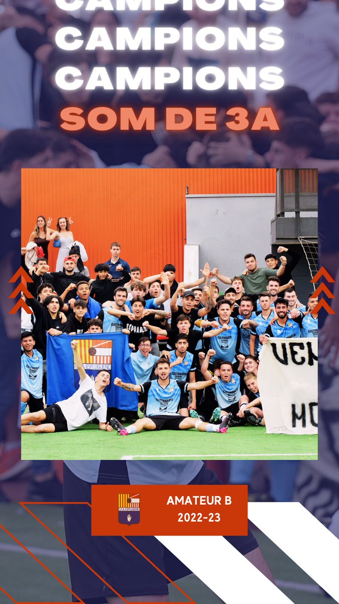 CFAEspluguenc's tweet photo. FILIAL | CAAAAAAAAAAMPIONS!!

Històric ascens del filial a Tercera Catalana després d’una temporada perfecte a #4cat9 amb una sola derrota en 27 partits! 

El filial ja és de Tercera! 

Enhorabona a jugadors, cos tècnic i aficionats! 

#SomEspluguenc | #Esplugues https://t.co/H0yqHzXmMn