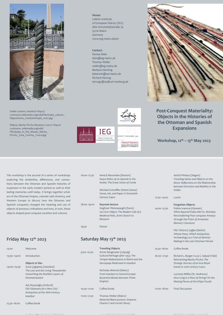 So grateful for this wonderful opportunity to share and discuss my work in the #conference 'Post-conquest #materiality : #objects in the histories of the #Ottoman and #Spanish expansions' at @IEG_Mainz!

#khipu #materialculture #imperialexpansion #culturalchange