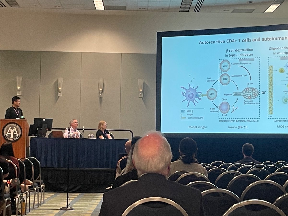 LabEvavold's tweet image. #aai2023 some great research this year! Talk by our own Viva Rase and collaborator Zemin Zhou of the Jensen lab. Feat B Evavold chair of autoimmune T cells. @UofUMandI @ImmunologyAAI