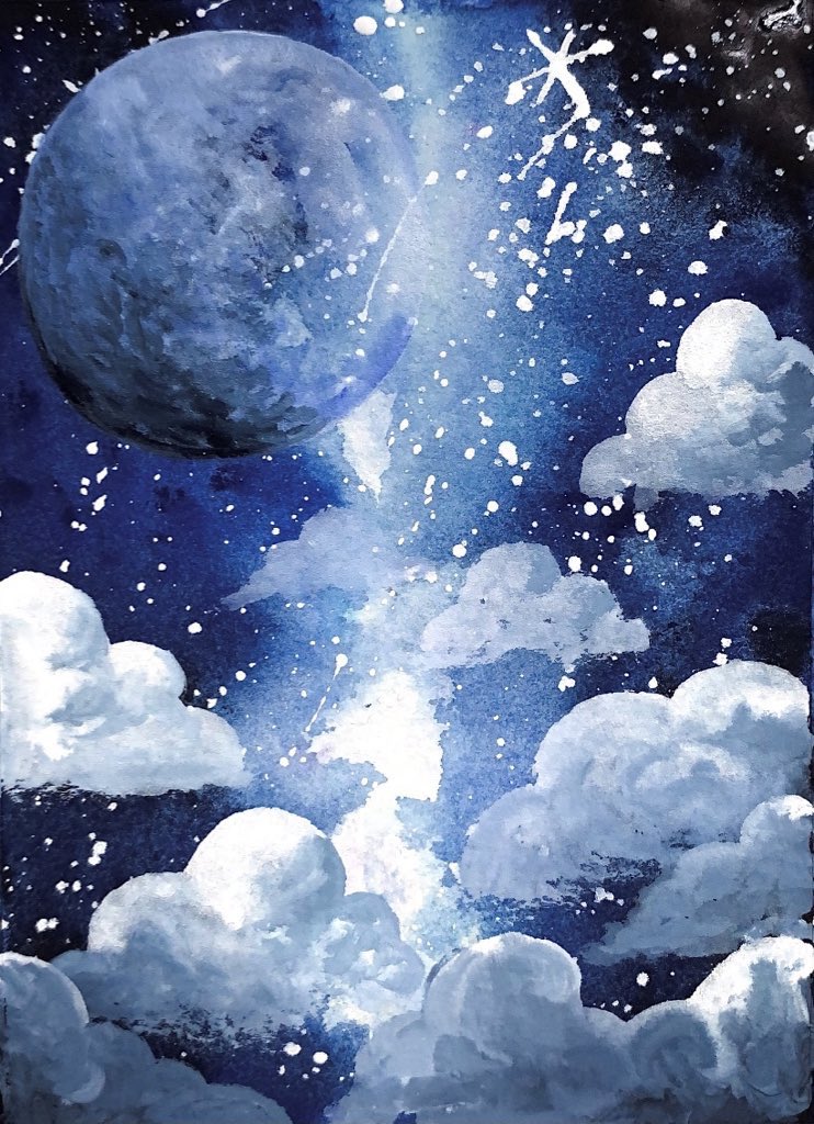 moon cloud sky traditional media no humans painting (medium) full moon  illustration images