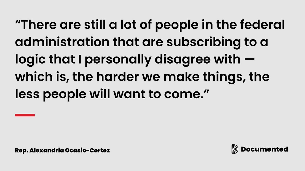 Documentedny's tweet photo. Alexandria Ocasio-Cortez called how Biden is running the US-Mexico border "basically a reinstatement of of Trump-era asylum policy."

Read and share our interview with @AOC: https://t.co/c8RwK77rRG https://t.co/ndgPPsJwXQ