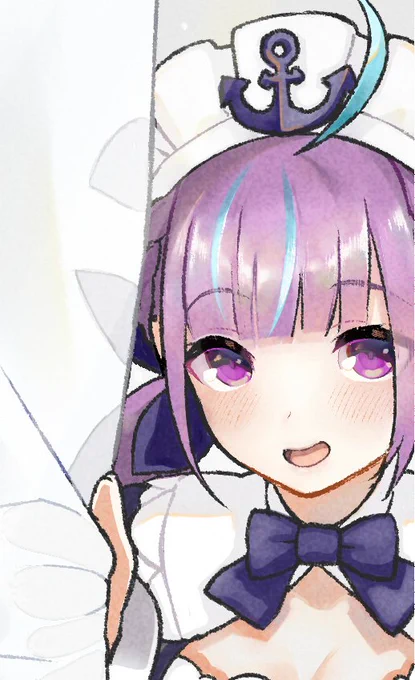 窓越しあくあ 「あ…どうも…」  #あくあーと