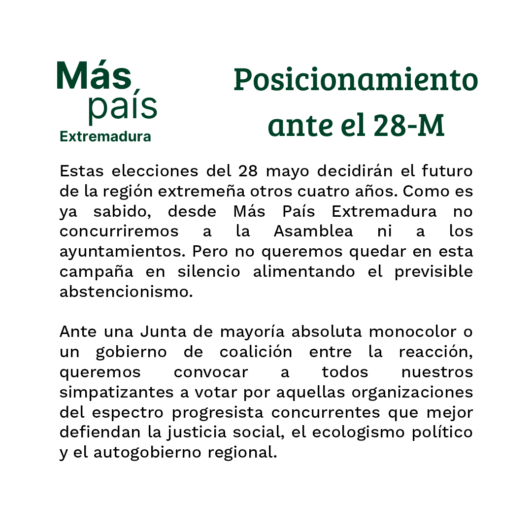 mp_extremadura's tweet photo. Más País Extremadura ante las elecciones del #28M https://t.co/5MyPHeeITI