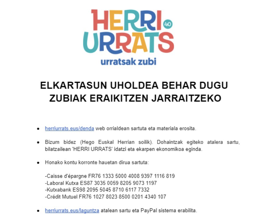 KikeAmonarriz's tweet photo. Elkartasun nazionala @seaskaikastola-ren alde!!
Euriak eragindako kalteari euro-euriz erantzun diezaiogun!
Biba @HerriUrrats! Aitzina beti! https://t.co/0DT5H89Kj3