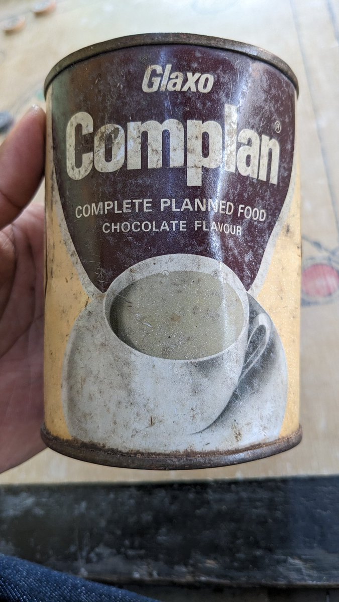 satyameka's tweet image. Old #complan tin from 1980 , still in use to store carrom coins.
