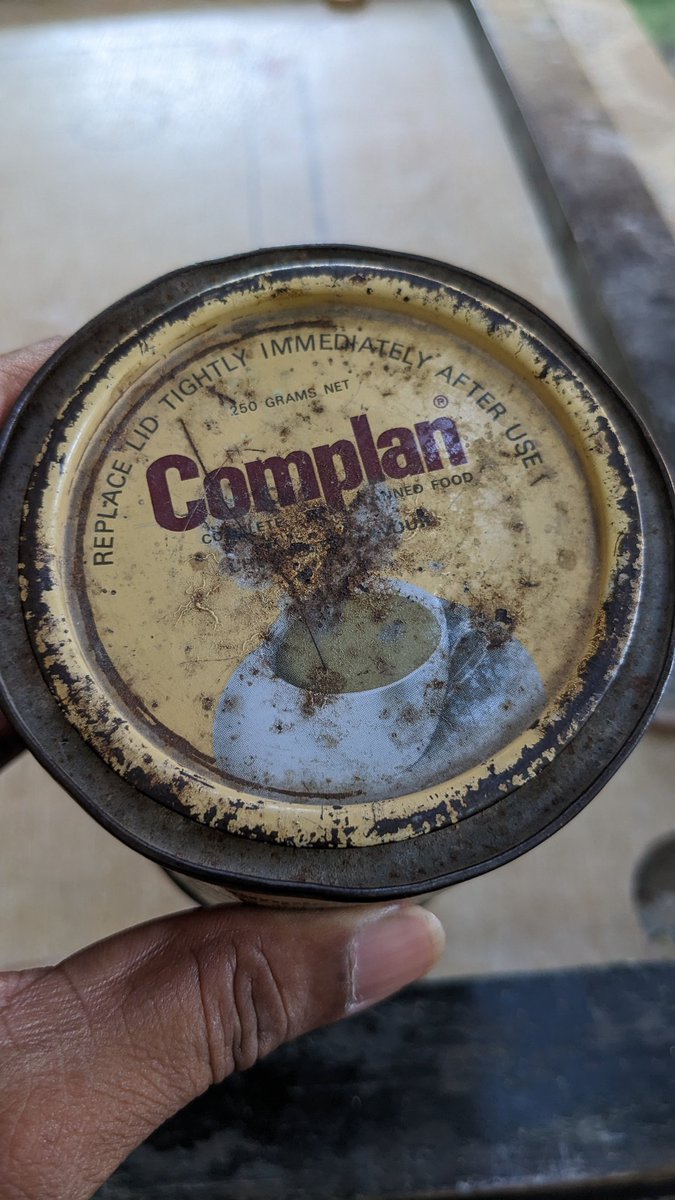 satyameka's tweet image. Old #complan tin from 1980 , still in use to store carrom coins.
