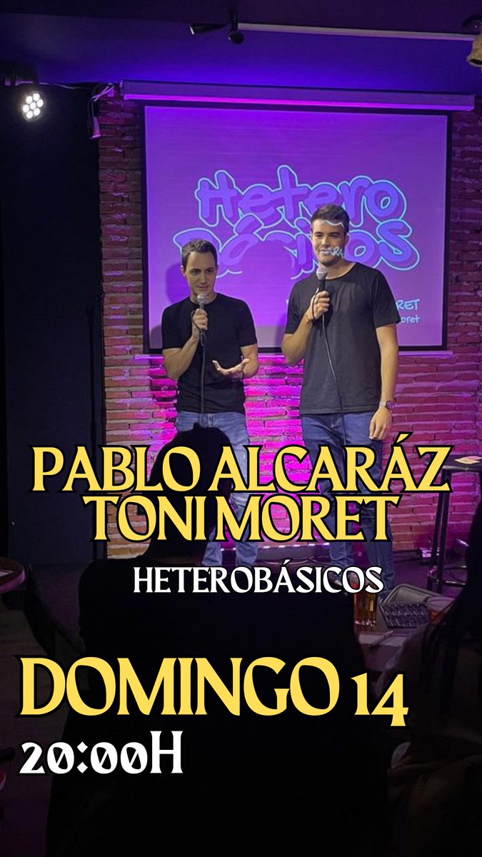 ✨ 𝗗𝗢𝗠𝗜𝗡𝗚𝗢 𝟭𝟰 𝐃𝐄 𝐌𝐀𝐘𝐎 ✨

🎙𝗣𝗔𝗕𝗟𝗢 𝗔𝗟𝗖𝗔𝗥𝗔𝗭 𝗬 𝗧𝗢𝗡𝗜 𝗠𝗢𝗥𝗘𝗧
⌚A las 20:00h

🎟️ elgolfocomedy.com