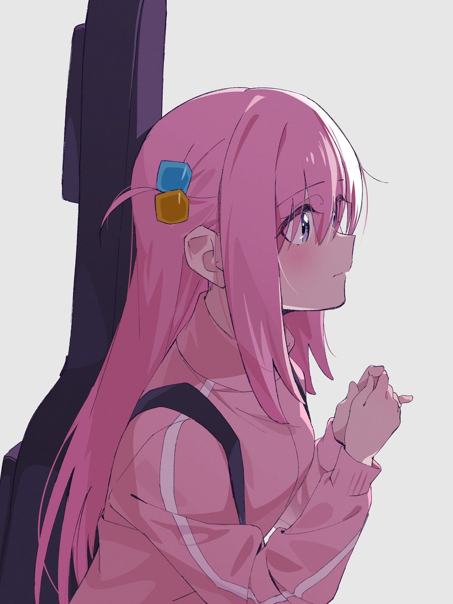 gotou hitori 1girl pink hair solo hair ornament cube hair ornament pink jacket jacket  illustration images