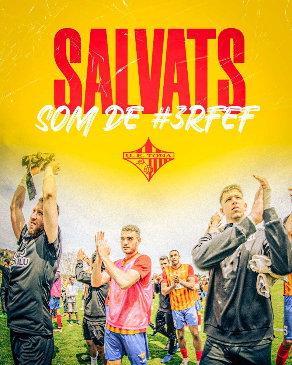 JA ÉS OFICIAL❤️‍🔥

Amb els resultats que han fet els equips catalans a l’última jornada de 2a RFEF.

I a l’espera que la RFEF aprovi el nou pla de competició per la temporada 23/24. Podem dir que, ara sí, estem salvats✅

#3RFEF5 #SomHiTona