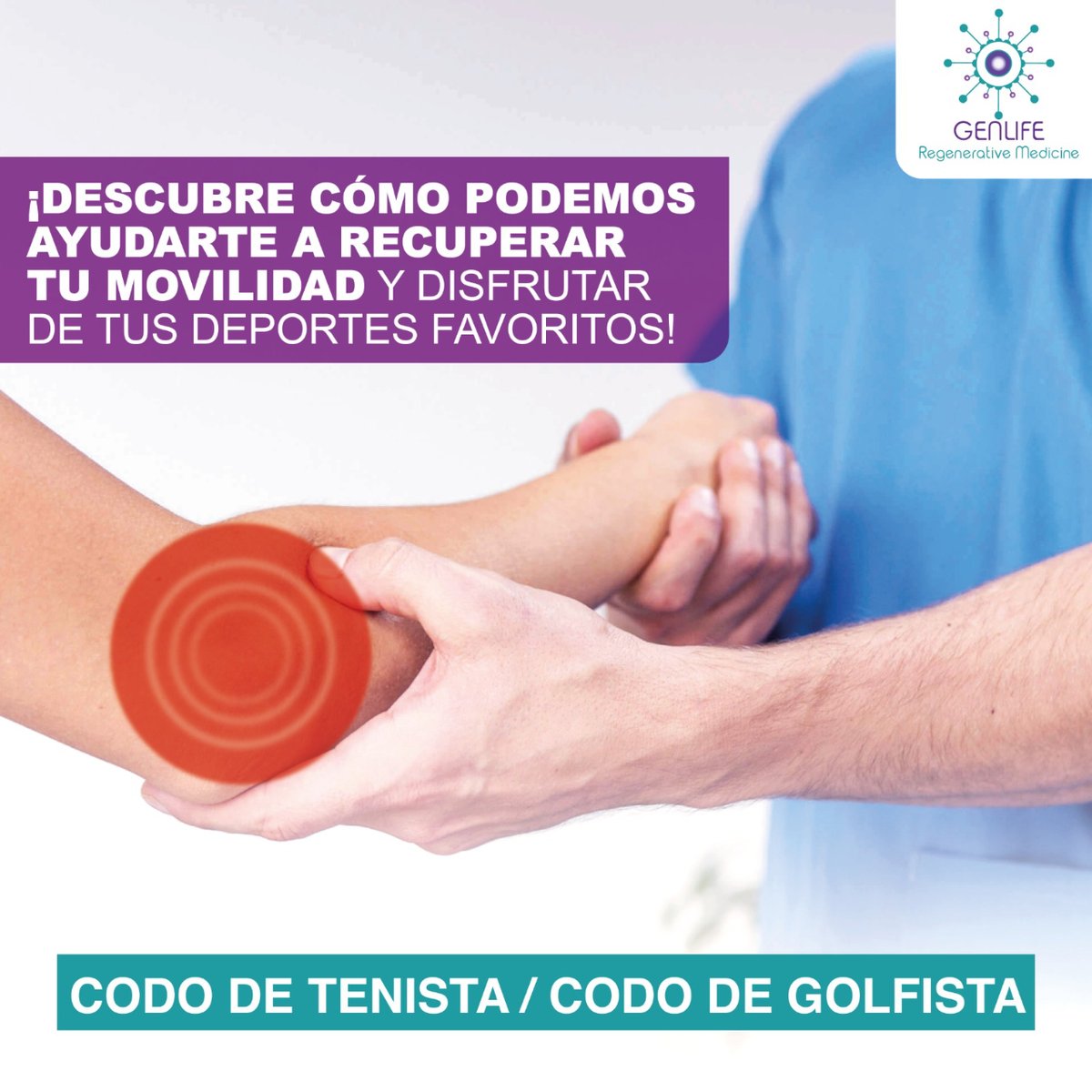 genlifemed's tweet photo. Deja que nuestros expertos en medicina regenerativa te ayuden a decir adiós al dolor del codo de tenista. En GENLIFE, nos esforzamos por brindarte la mejor atención y los tratamientos más avanzados.

☎️ Si tienes alguna inquietud, no dudes en contactarnos al 305-332-7234 https://t.co/jizel5ggRA