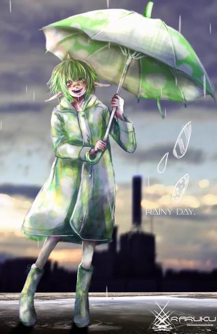 夕暮れの雨とよもぎ