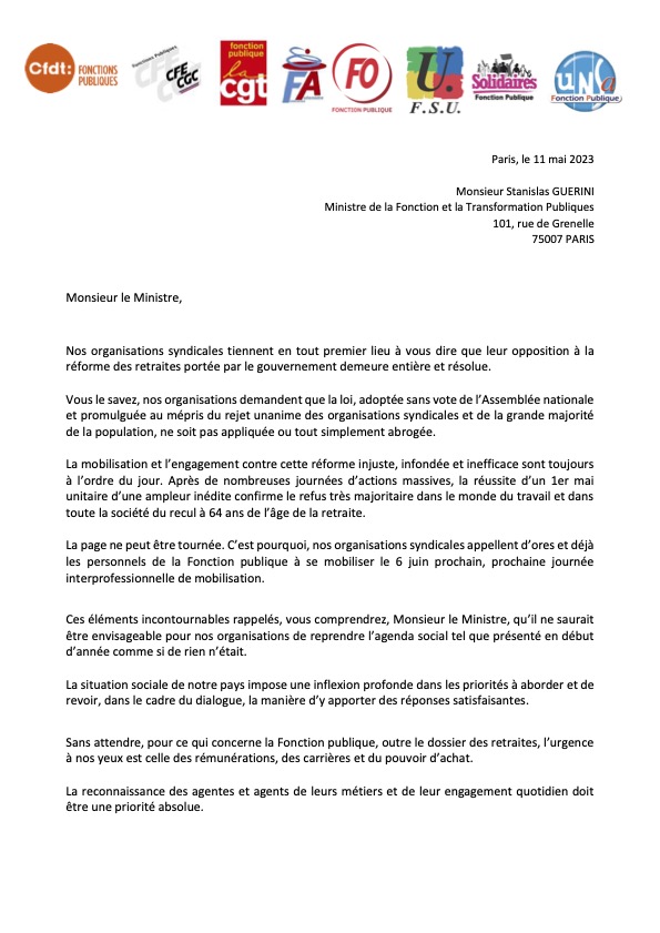 PascalKESSLER8's tweet photo. #Pouvoir d'achat - courrier intersyndicale #FonctionPublique https://t.co/DtpAHN317Z