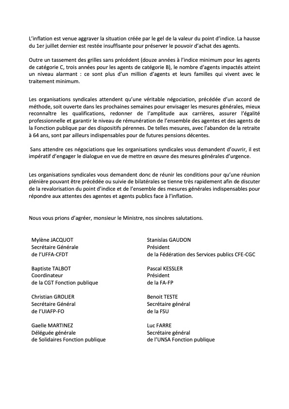 PascalKESSLER8's tweet photo. #Pouvoir d'achat - courrier intersyndicale #FonctionPublique https://t.co/DtpAHN317Z