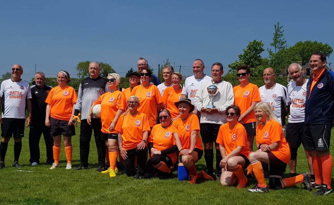 Pecka68's tweet photo. Wonderful day celebration #battle
#walkingfootball
#battlesaxes 
@EnglandFootball https://t.co/hkDnONzil3