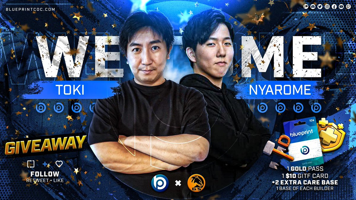 BlueprintCoC's tweet photo. 🥳┋What a fantastic day with a new Dynamic BB Duo in #ClashofClans joining us!

🤩┋Welcome TOKI &amp; NYAROME 🇯🇵 to the Blue Family!

🥳┋GIVEAWAY!
10$ gift card + Gold Pass+ 2 Pro Bases🔥

🎁┋To Participate:
💙 Follow @NYAROME_coc, @coc_toki &amp; us! 
🔃 RT &amp; Like! https://t.co/7savJPnxcd
