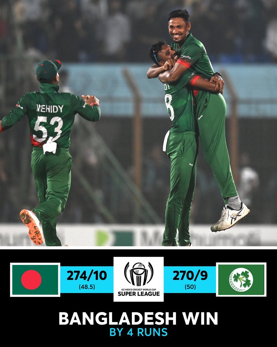 For a second game in a row, Bangladesh hold their nerve in a thriller and clinch the ODI series against Ireland 2-0 👊

📝: bit.ly/IREvBAN-ODI3