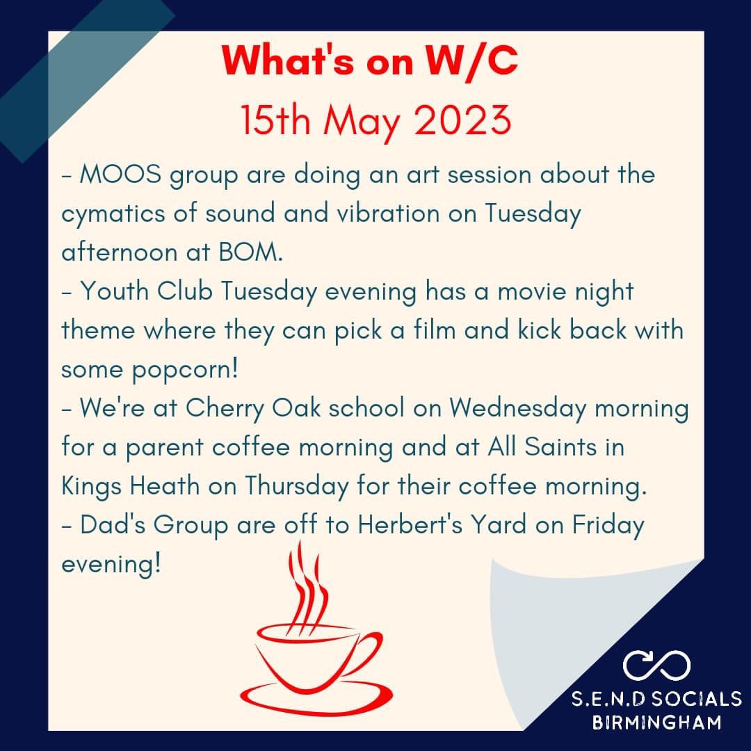 Busy week ahead ! #parentsupport #carersmatter #mentalhealth #outofschool #youth #funandfriends #send #birmingham