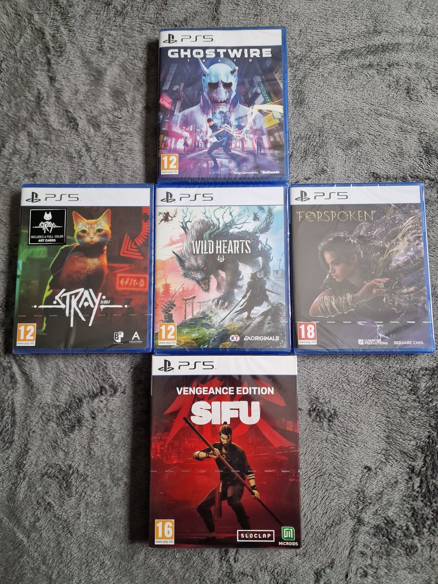 Decisions, decisions 🤩 new selection added to the ever growing library 🤪 just gotta make time now ⏳️🤯
What would you choose?? 🤔

#Hkdevblog #Stray
#WILDHEARTS
#Forspoken
#GhostwireTokyo
#sifu
#PlayStation
#SquareEnix
#EA
#bethesda
#Sloclap
#BlueTwelve