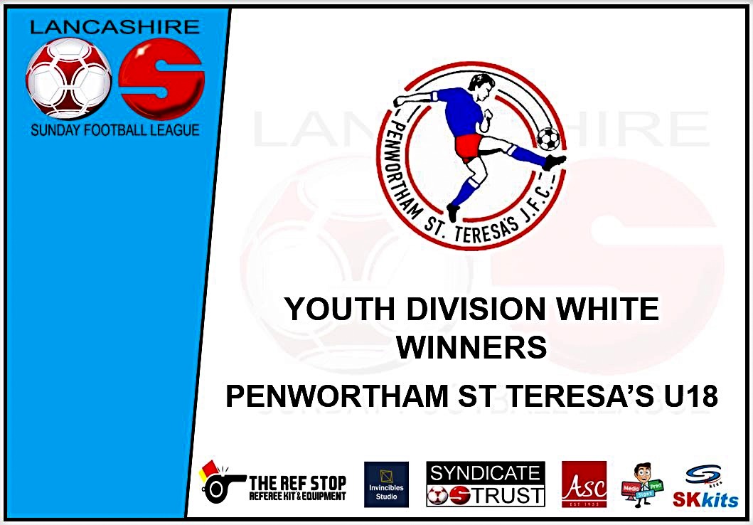 Congratulations to the players, officials and supporters of Penwortham St Teresa’s U18 @pstjfc on winning the Youth Division White title following this mornings win v St Anne’s (Purple) 🏆⚽️👏👏👏