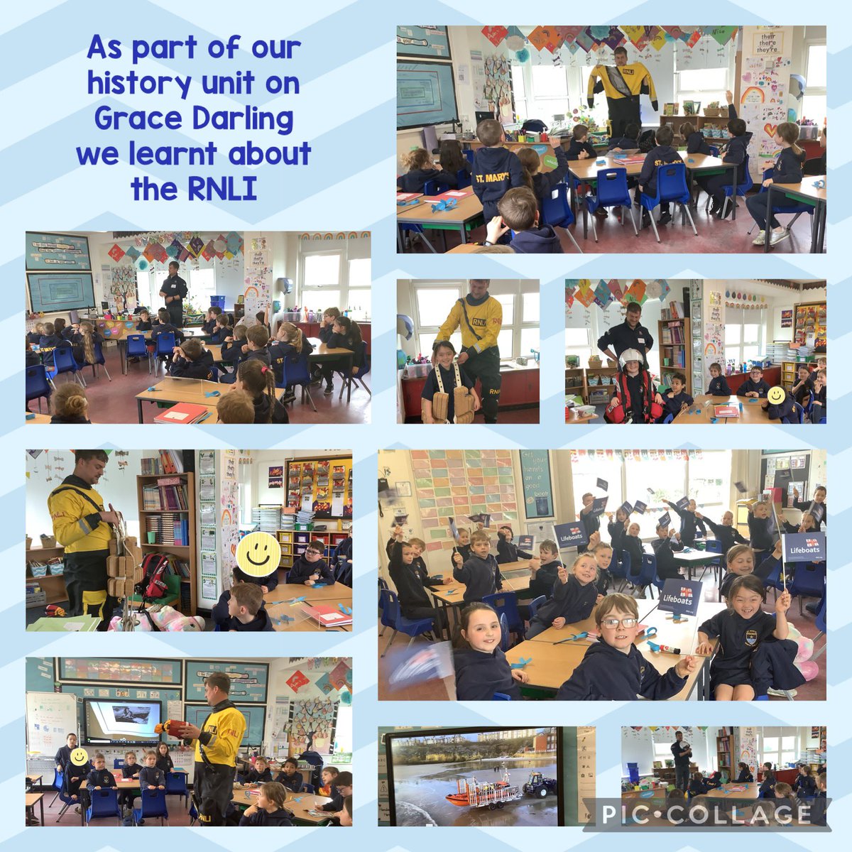 Year 2 welcomed Mr Bateman from Cullercoats RNLI to talk to them about their work as part of their History unit on Grace Darling. @RNLI @CullercoatsB811