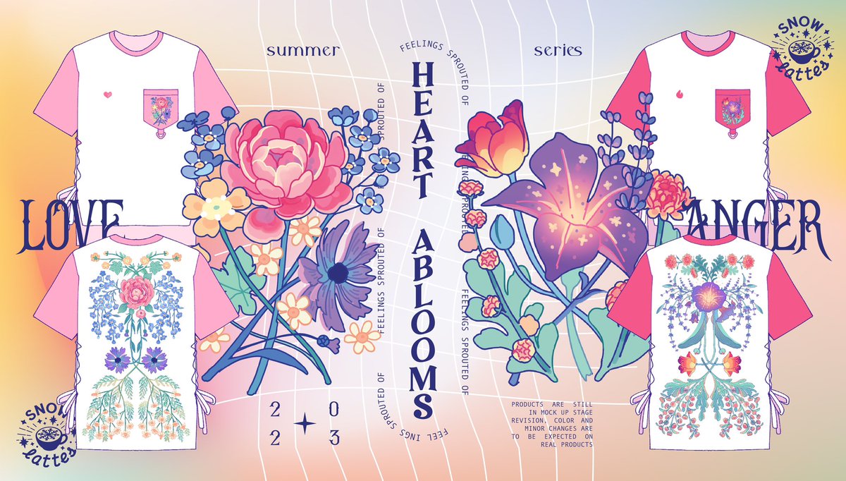 Hearts Abloom 🫀✨ sprouted feelings of Love, Anger, Anxiety and Joy   new T-shirts collection for this summer, available in black and white/color versions