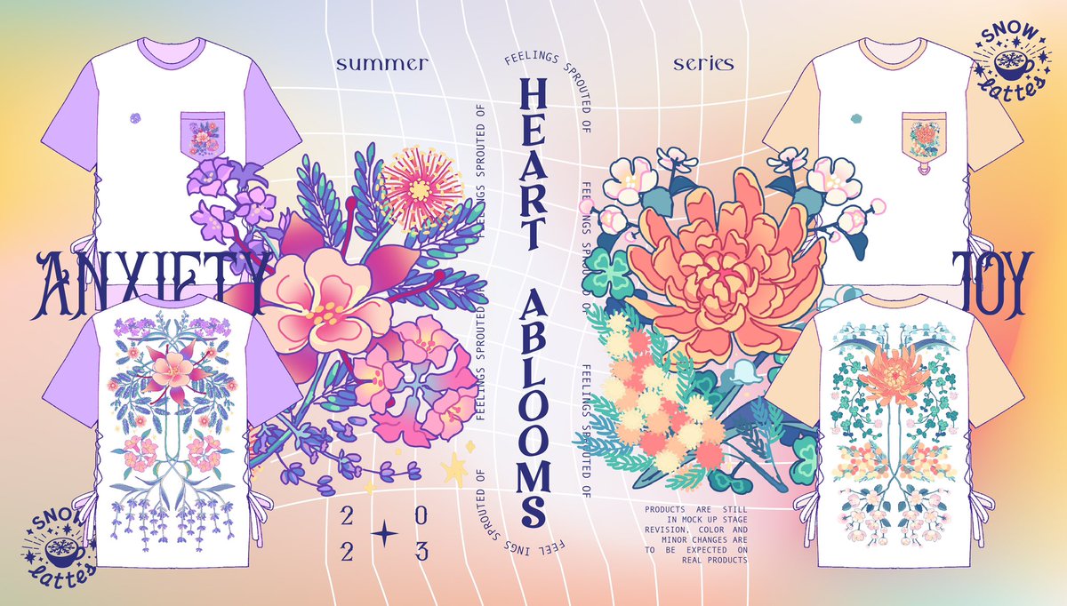 Hearts Abloom 🫀✨ sprouted feelings of Love, Anger, Anxiety and Joy   new T-shirts collection for this summer, available in black and white/color versions