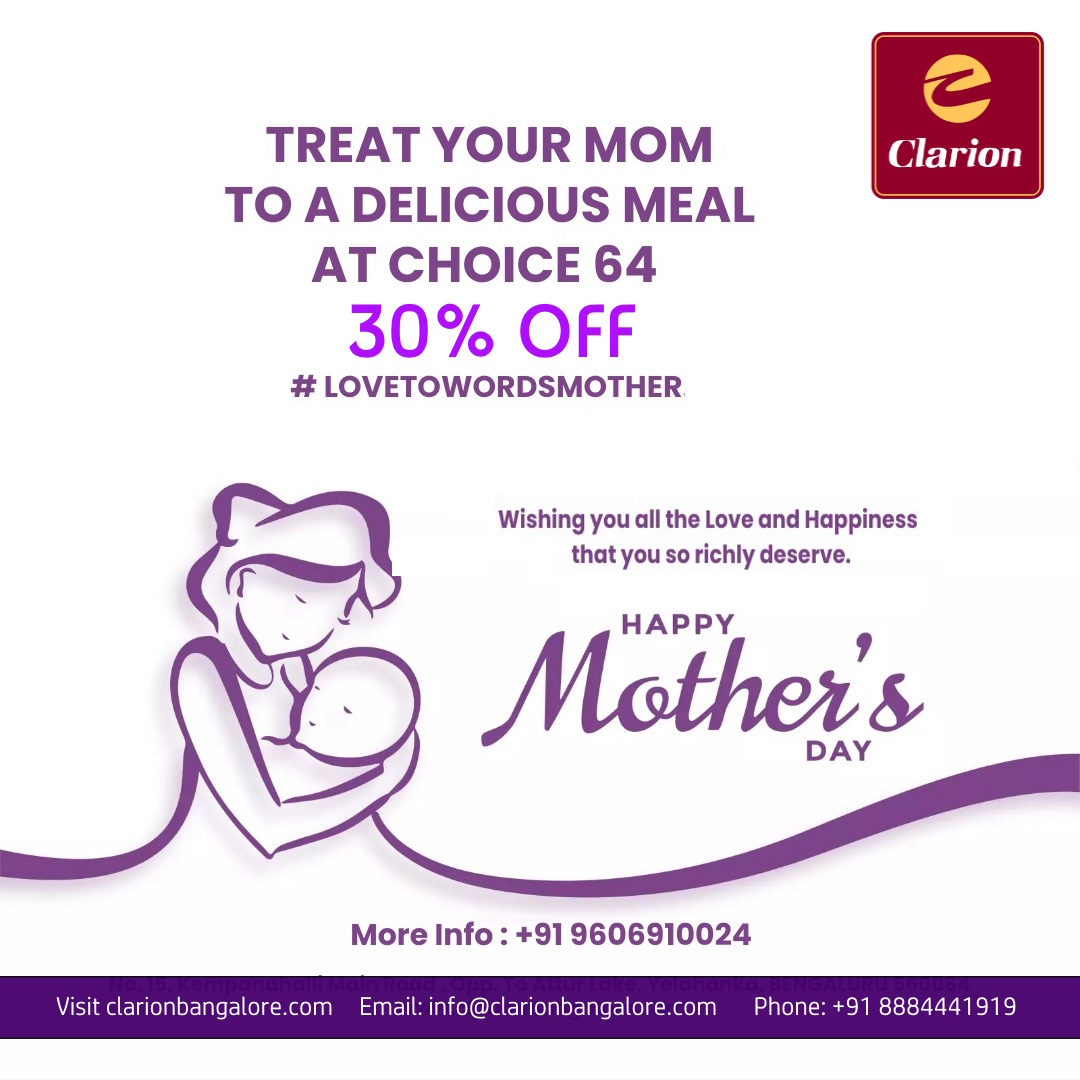 Treat your mom to a delicious meal spread at Choice 64 today with a 30% off on your bill. Make this Mother's day special! #mothersday #mothersdaygift #mothersdaytreats #bengaluru #yelahanka #yelahankanewtown