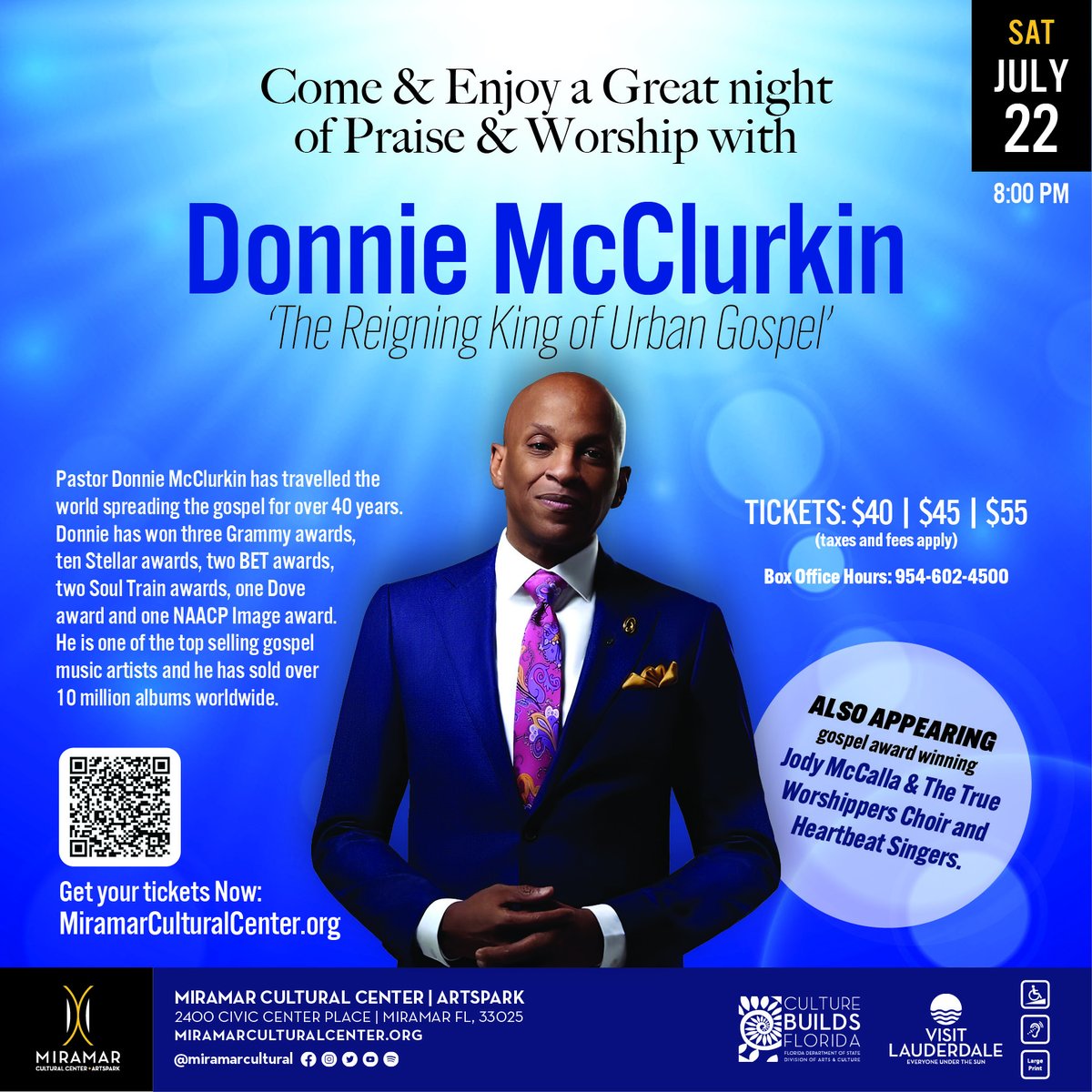 miramarcultural's tweet photo. Don't miss Grammy-Award winner @Donnieradio, one of the top-selling gospel music artists in the world.  Purchase your tickets today by visiting https://t.co/RYESJquAo2 https://t.co/ln8qxDmbmZ