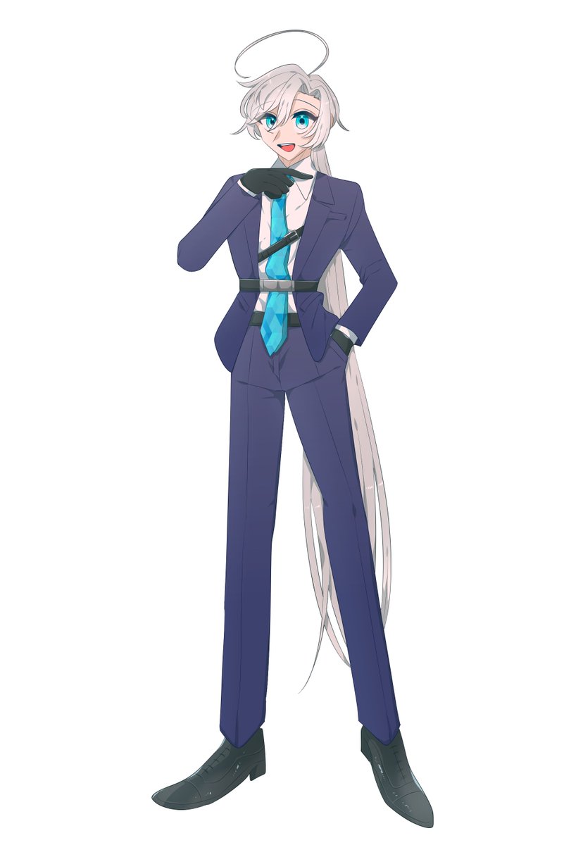 solo 1girl necktie full body long hair formal gloves  illustration images