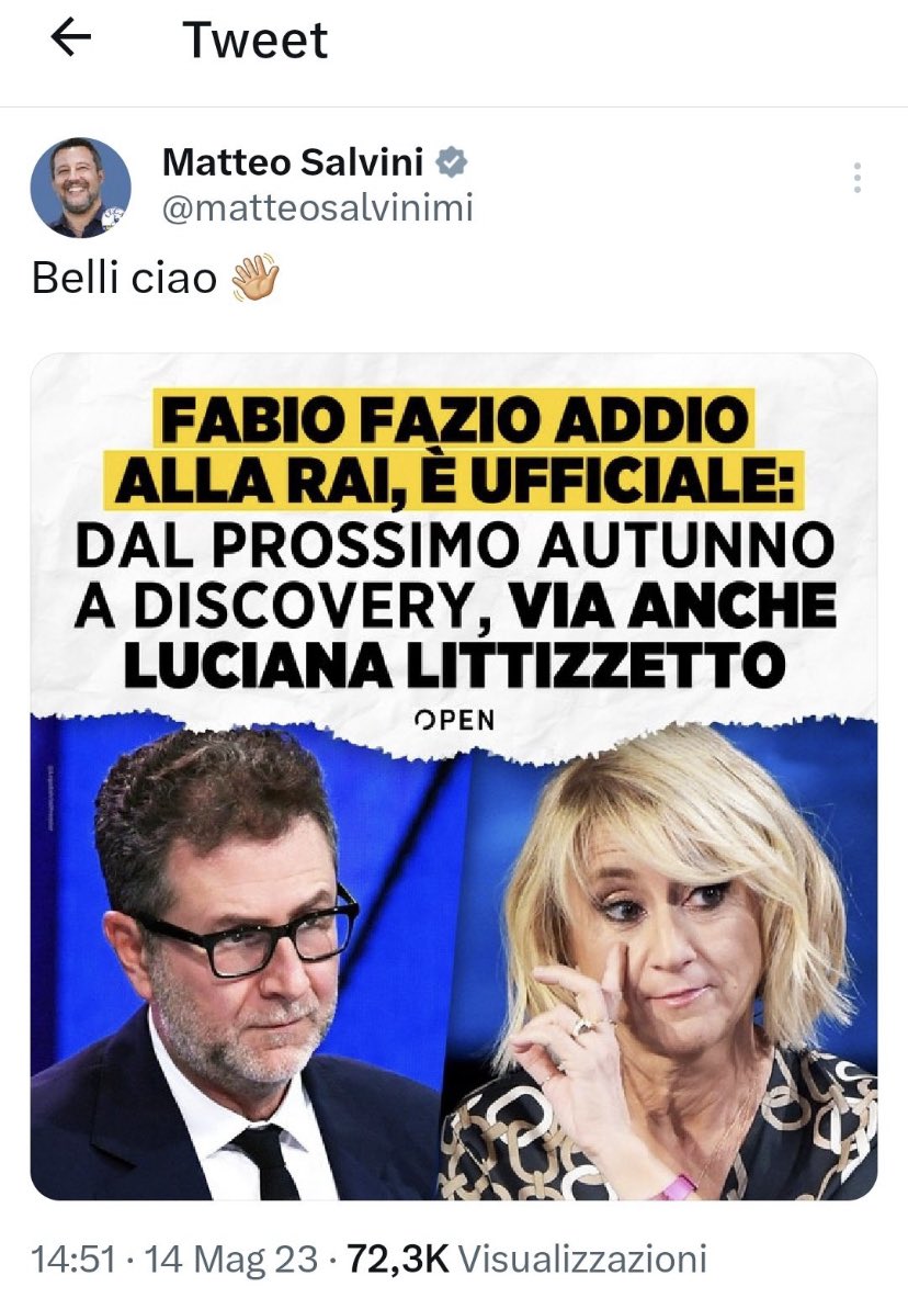 Questo è il vero spirito dei Patrioti al governo?Occupare, lottizzare, senza mai capire né valorizzare la qualità?
#FabioFazio #Littizzetto
