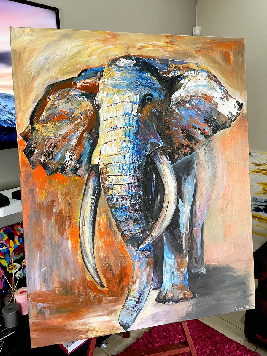 _rachaelhutton_'s tweet photo. AVAILABLE FOR SALE 

Acrylic on Canvas 
40” x 50” 
2023 
Nature's great masterpiece, an elephant – the only harmless great thing.” – John Donne. 

To purchase +26777793546 . Pls RT ✨ https://t.co/OH8PbMn4Ap