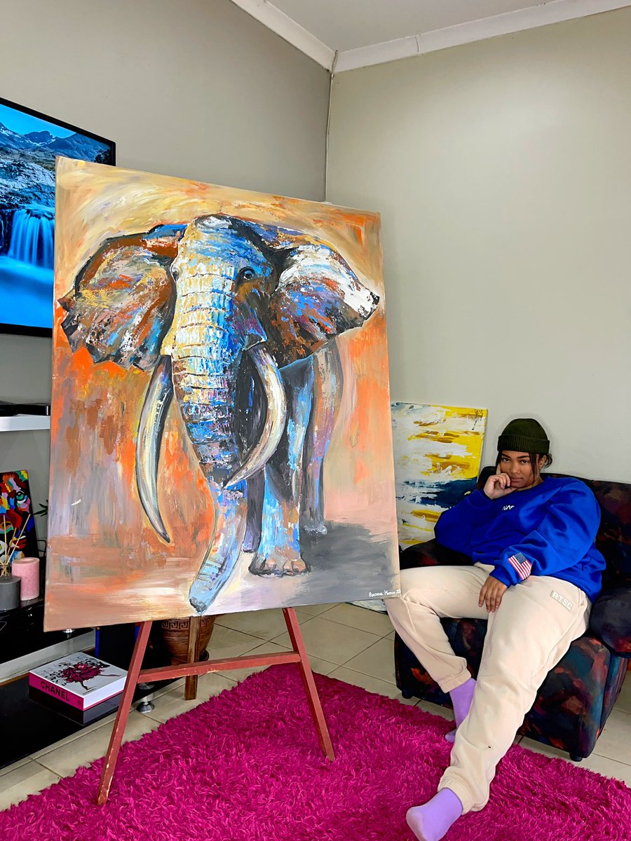 _rachaelhutton_'s tweet photo. AVAILABLE FOR SALE 

Acrylic on Canvas 
40” x 50” 
2023 
Nature's great masterpiece, an elephant – the only harmless great thing.” – John Donne. 

To purchase +26777793546 . Pls RT ✨ https://t.co/OH8PbMn4Ap