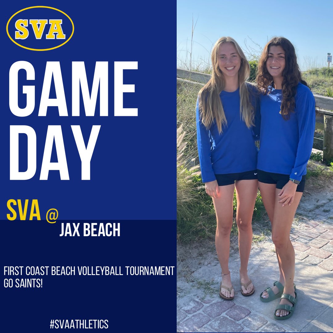 It’s GAME DAY for SVA Beach Volleyball! These juniors are headed to Jacksonville to compete in the JAX Beach First Coast Beach Volleyball Tournament! 

Good luck ladies and Go Saints!

#svaathletics #GoSaints #svahey #womenwholead #SVA #beachvolleyball @avpbeach