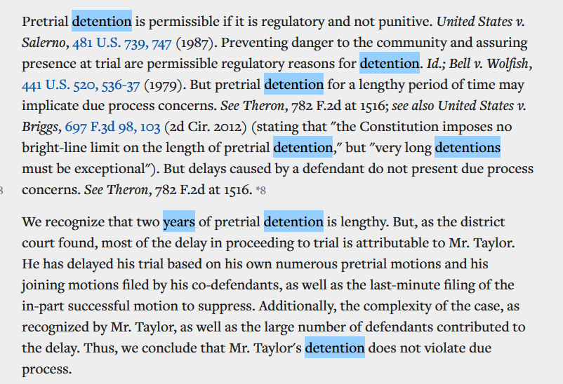 The 10th Circuit telling a dude it's his fault they detained him without trial for 2 years because he filed a bunch of motions.

casetext.com/case/united-st…