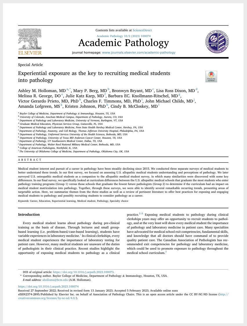 Academic Pathology (@acadpathol) on Twitter photo Medical student interest and pursuit of a career in #pathology have been steadily declining since 2015. Researchers from 12 institutions conducted 3 separate surveys of med students to understand these trends. Read more in <a href="/AcadPathol/">Academic Pathology</a> doi.org/10.1016/j.acpa… Medical student interest and pursuit of a career in #pathology have been steadily declining since 2015. Researchers from 12 institutions conducted 3 separate surveys of med students to understand these trends. Read more in <a href="/AcadPathol/">Academic Pathology</a> doi.org/10.1016/j.acpa…
