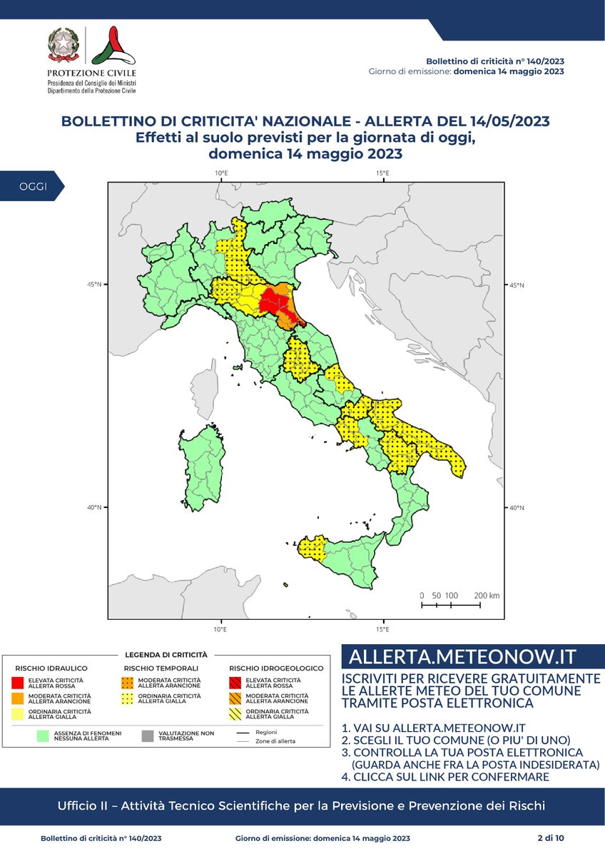 Allerta_Meteo's tweet photo. Aggiornamento del bollettino di criticità Allerta Meteo in #Italia per oggi 14/05/2023, diramato dal @DPCgov il 14/05/2023 15:59
Ricevi #AllertaMeteo del tuo Comune tramite email https://t.co/xPQVuv6F0R https://t.co/t4AB7ZZM7N