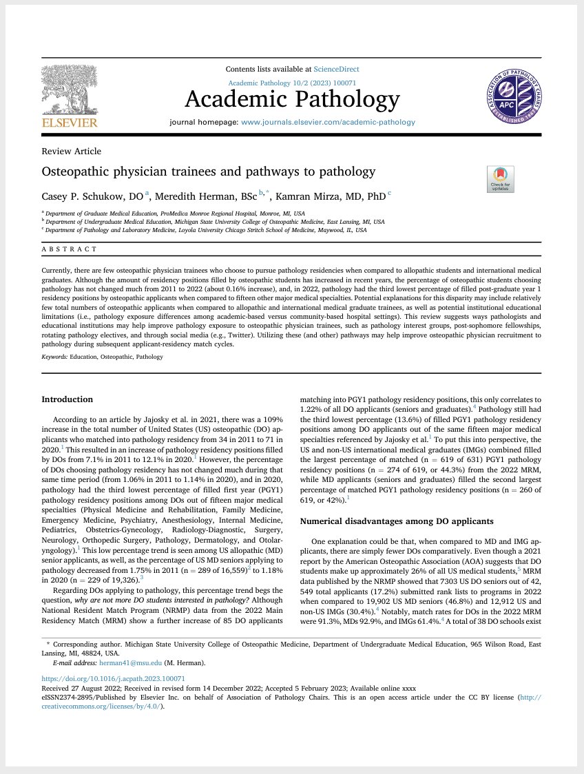 Academic Pathology (@acadpathol) on Twitter photo A new review article in <a href="/AcadPathol/">Academic Pathology</a> suggests ways institutions might improve #pathology exposure to osteopathic physician trainees, such as interest groups, post-sophomore fellowships, rotating pathology electives, and social media. doi.org/10.1016/j.acpa… A new review article in <a href="/AcadPathol/">Academic Pathology</a> suggests ways institutions might improve #pathology exposure to osteopathic physician trainees, such as interest groups, post-sophomore fellowships, rotating pathology electives, and social media. doi.org/10.1016/j.acpa…