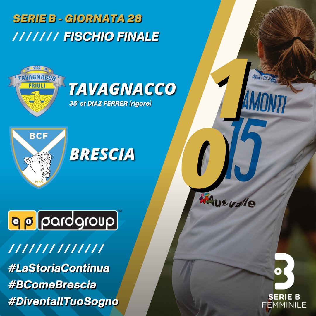 Fischio finale a Tavagnacco.

#DiventaIlTuoSogno #SerieBFemminile #CalcioFemminile
🦁⚪️🔵